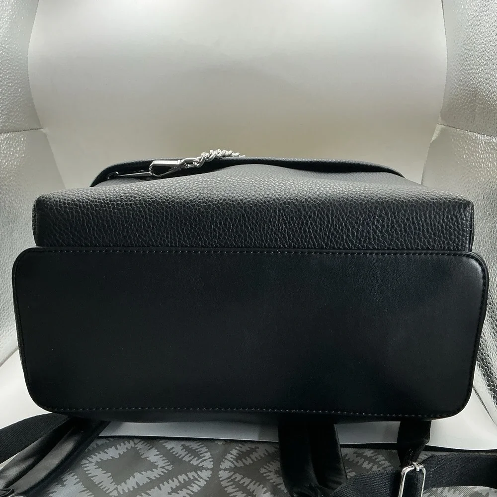 Michael Kors Slater Medium Chain Backpack Black Leather Silver Hardware NWT